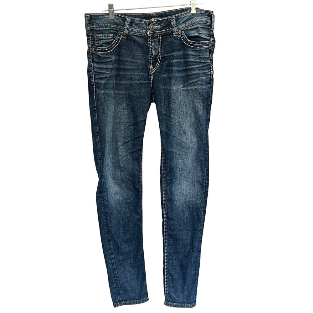Silver Jeans Co. Womens Elyse Mid Distressed Denim Stretch Skinny Jeans W31/L31